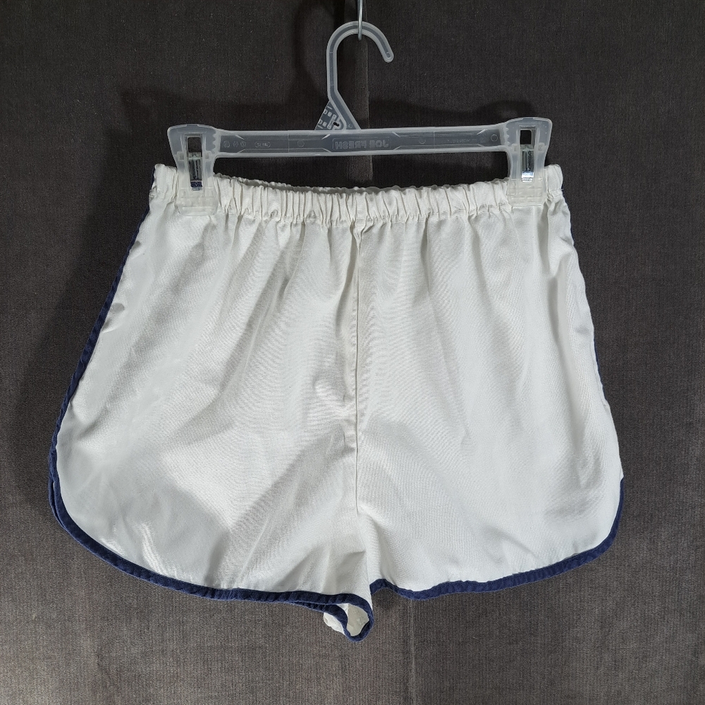Vintage 70s White With Navy Blue Trim High School Gym Sports Shorts VG 14